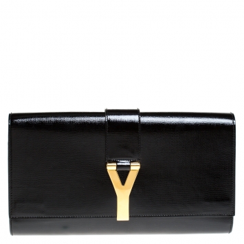 Pre Owned Saint Laurent Black Patent Leather Large Chyc Clutch