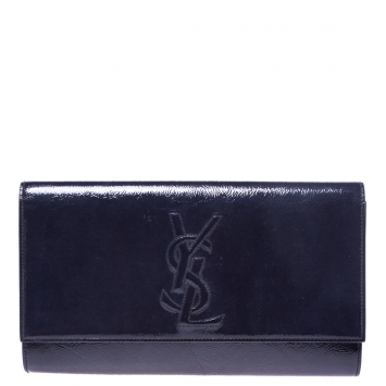 Pre Owned Saint Laurent Navy Blue Patent Leather Belle De Jour Flap Clutch