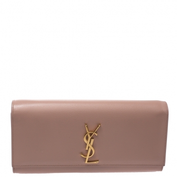Pre Owned Saint Laurent Pink Monogram Leather Kate Clutch