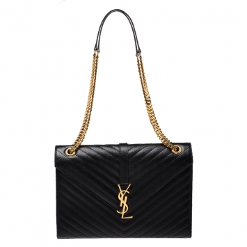 Pre Owned Saint Laurent Black Matelasse Leather Large Cassandre Flap Bag