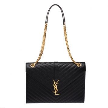 Pre Owned Saint Laurent Black Leather Monogram Envelope Shoulder Bag