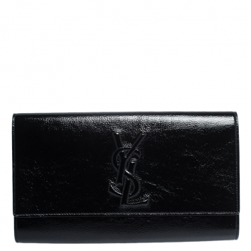 Pre Owned Saint Laurent Black Patent Leather Belle De Jour Flap Clutch