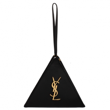 Pre Owned Saint Laurent Black Leather Pyramid Clutch