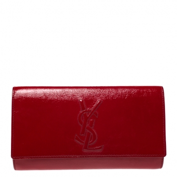 Pre Owned Saint Laurent Red Patent Leather Belle De Jour Flap Clutch