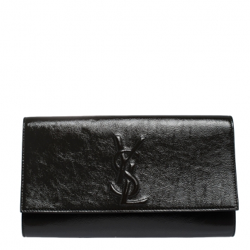 Pre Owned Saint Laurent Dark Grey Patent Leather Belle De Jour Flap Clutch