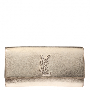 Pre Owned Saint Laurent Gold Leather Belle De Jour Flap Clutch