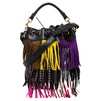 Pre Owned Saint Laurent Multicolor Leather Small Emmanuelle Fringed Bucket Bag