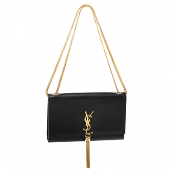Pre Owned Saint Laurent Black Leather Medium Kate Tassel Shoulder Bag