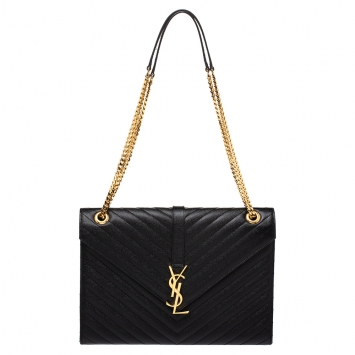 Pre Owned Saint Laurent Black Matelasse Leather Large Cassandre Flap Bag