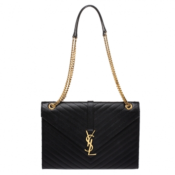 Pre Owned Saint Laurent Black Matelasse Leather Large Cassandre Flap Bag