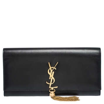 Pre Owned Saint Laurent Black Leather Kate Tassel Clutch