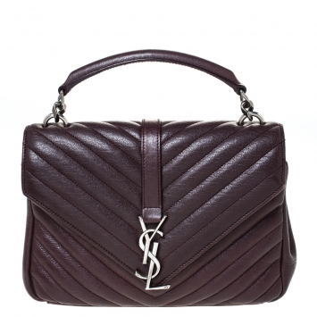 Pre Owned Saint Laurent Burgundy Chevron Quilted Soft Leather Monogram Envelope Flap Shoulder Bag