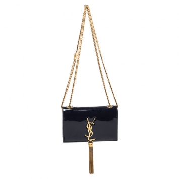 Pre Owned Saint Laurent Paris Black Patent Leather Small Kate Tassel Crossbody Bag