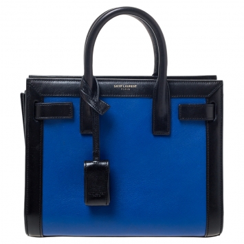 Pre Owned Saint Laurent Blue/Black Leather Nano Classic Sac De Jour Tote