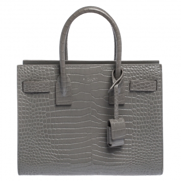 Pre Owned Saint Laurent Grey Croc Embossed Leather Baby Classic Sac De Jour Tote