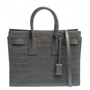 Pre Owned Saint Laurent Grey Crocodile Embossed Leather Small Classic Sac De Jour Tote