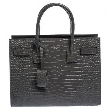 Pre Owned Saint Laurent Grey Croc Embossed Leather Baby Classic Sac De Jour Tote