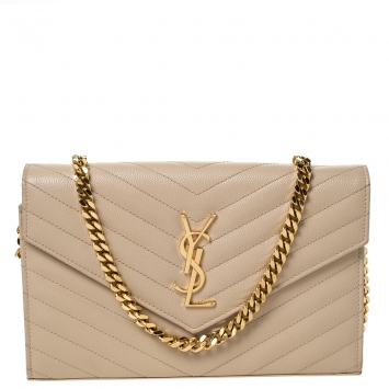 Pre Owned Saint Laurent Paris Beige Matelasse Leather Envelope Shoulder Bag