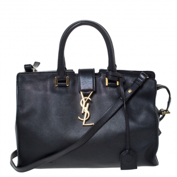 Pre Owned Saint Laurent Paris Black Leather Small Monogram Cabas Tote
