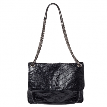 Pre Owned Saint Laurent Black Aged Leather Medium Niki Shoulder Bag