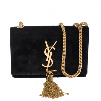 Pre Owned Saint Laurent Paris Black Suede Small Kate Tassel Crossbody Bag