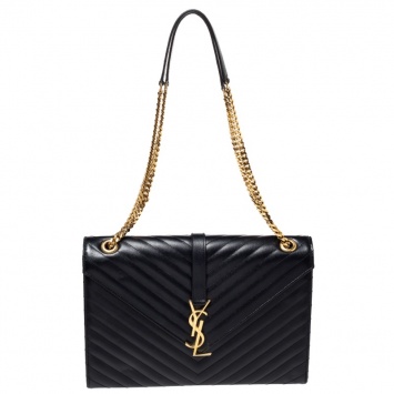 Pre Owned Saint Laurent Black Matelasse Leather Large Cassandre Flap Bag