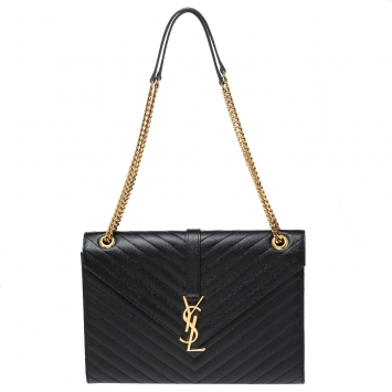 Pre Owned Saint Laurent Black Matelasse Leather Large Cassandre Flap Bag