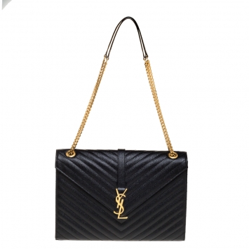 Pre Owned Saint Laurent Black Matelasse Leather Large Cassandre Flap Bag