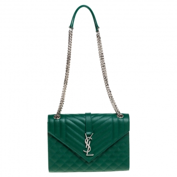 Pre Owned Saint Laurent Green Mix Matelasse Leather Medium Cassandre Flap Bag