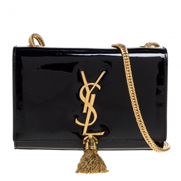 Pre Owned Saint Laurent Black Patent Leather Small Kate Tassel Crossbody Bag