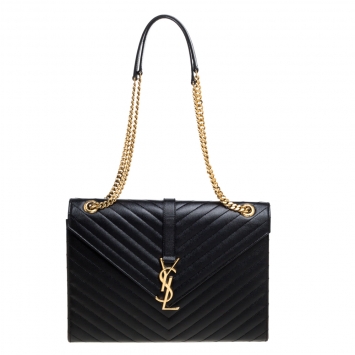 Pre Owned Saint Laurent Black Matelasse Leather Large Cassandre Flap Bag