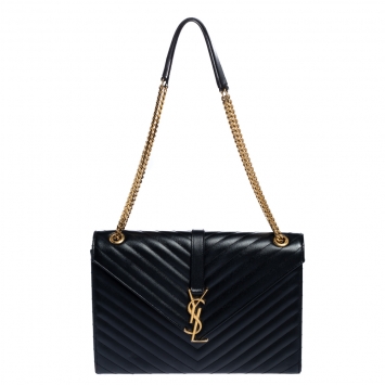 Pre Owned Saint Laurent Black Matelasse Leather Large Cassandre Flap Bag