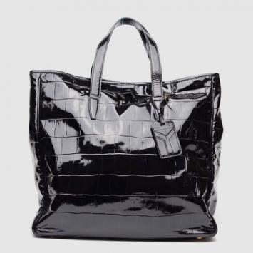 Pre Owned Yves Saint Laurent Black Croc-Embossed Raspail Tote