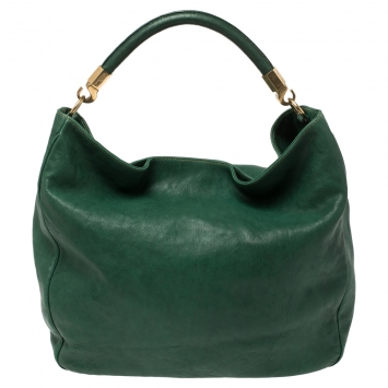 Pre Owned Saint Laurent Green Leather Large Roady Hobo