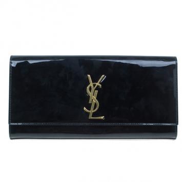 Pre Owned Saint Laurent Paris Black Nude Patent Belle De Jour Clutch