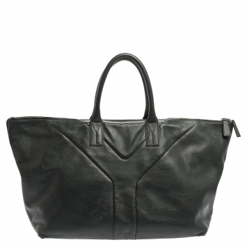 Pre Owned Saint Laurent Green Leather Sac Hamptons Weekender Bag