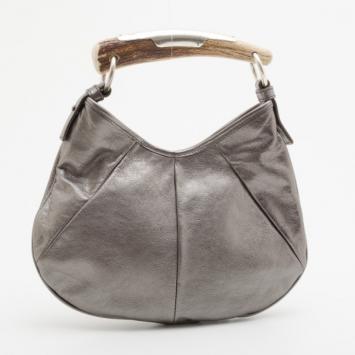 Pre Owned Yves Saint Laurent Silver Leather Mini Mombasa Hobo
