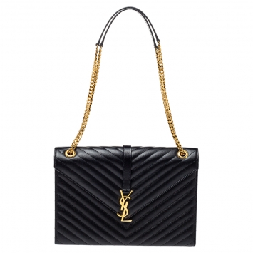 Pre Owned Saint Laurent Black Matelasse Leather Large Cassandre Flap Bag