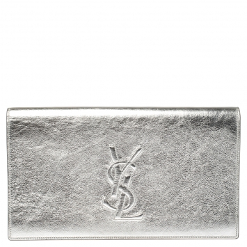 Pre Owned Saint Laurent Metallic Silver Leather Belle De Jour Clutch