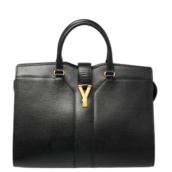 Pre Owned Saint Laurent Black Textured Leather Large Cabas Chyc Tote