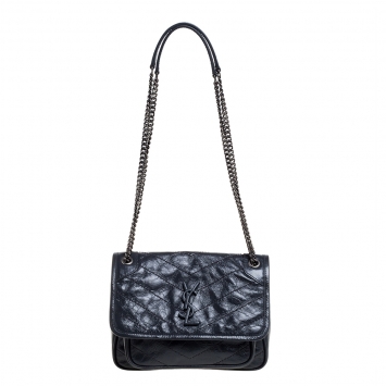 Pre Owned Saint Laurent Dust Grey Leather Baby Niki Flap Shoulder Bag