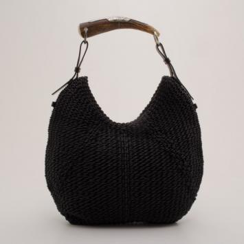 Pre Owned Yves Saint Laurent Black Woven Straw Mombosa Hobo
