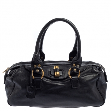 Pre Owned Yves Saint Laurent Black Leather Muse Bowler Bag