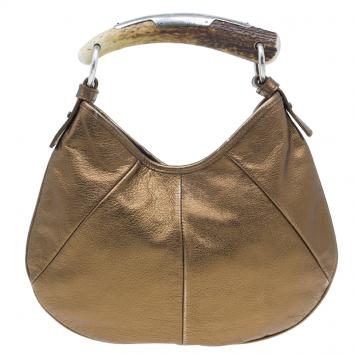 Pre Owned Saint Laurent Paris Bronze Leather Small Mombasa Hobo Bag