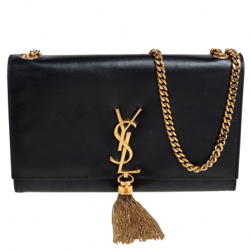 Pre Owned Saint Laurent Black Leather Medium Kate Tassel Shoulder Bag