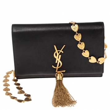 مملوكة مسبقًا Saint Laurent Black Leather Small Kate Heart Chain Bag