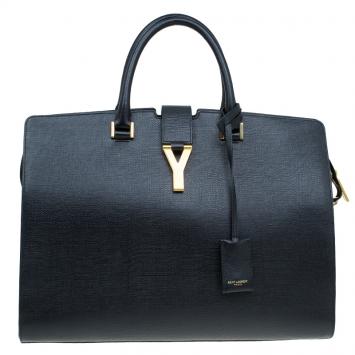 Pre Owned Saint Laurent Paris Black Textured Leather Large Y Cabas Chyc Tote