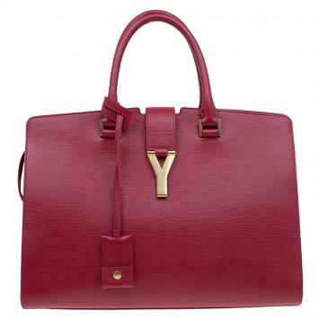Pre Owned Saint Laurent Paris Red Leather Medium Cabas Chyc Tote