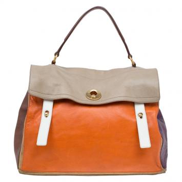 Pre Owned Saint Laurent Paris Tri Color Leather Large Muse Two Top Handle Bag