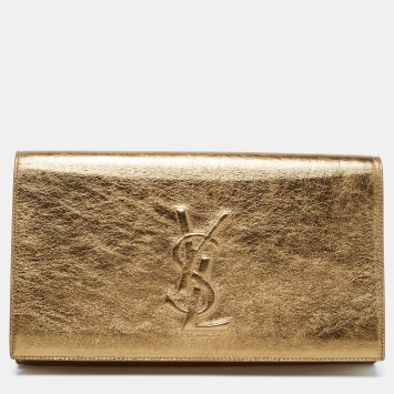 Pre Owned Saint Laurent Gold Leather Belle De Jour Clutch